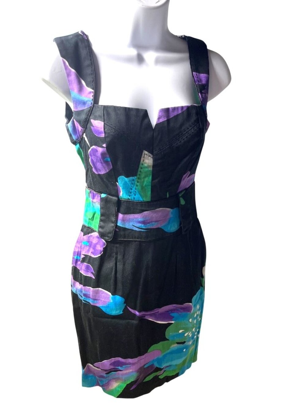 XOXO Floral Print Sleeveless Black Cotton Blend Bodycon Dress Size 1/2